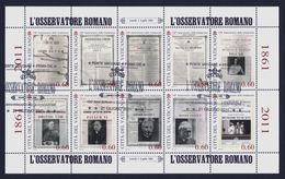 2011 VATICANO "150° ANNIVERSARIO OSSERVATORE ROMANO" FOGLIETTO ANNULLO GIORNO DI EMISSIONE - Used Stamps