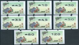 MACAU 2020 ZODIAC YEAR OF THE RAT ATM LABELS NAGLER 104 & 714 2 TYPE MACHINE SET OF 8 VALUES - Distribuidores