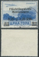 1944 OCCUPAZIONE TEDESCA MONTENEGRO POSTA AEREA USATO 0,25+1,25 SU 1 LIRA - RA4 - Deutsche Bes.: Montenegro