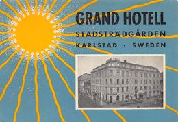 010899 "GRAND HOTEL - STADSTRADGARDEN - KARLSTAD - SWEDEN"  ETICHETTA GOMMATA ORIGINALE - ORIGINAL LABEL - Etiquettes D'hotels