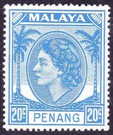 MALAYA PENANG QEII 1954 20c Bright-Blue SG36 MH - Penang
