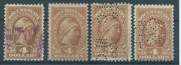 Stati Uniti D'america,United States,U.S.A,Revenue Stamp 4 Dollars, DOCUMENTARY,(Perfin)Used + MNH - Perfins