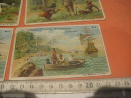 5 PUB Cards Lltho C1900 Chocolate Chokolade Bensdorp's 7x11cm Robinson Crusoe KRUSO On His Desert Island - Daniel  Defo - Other & Unclassified