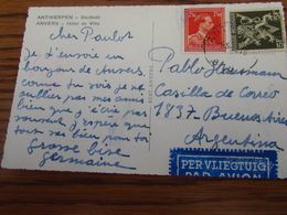 Carte Vue D'Anvers Affranchie Avec Les N° 688A (5fr) Et 846 (2,50fr) Pour L'ARGENTINE (= Port Recommandé?) Cachet Bleu " - Storia Postale