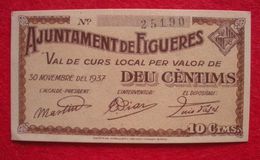 1937 Billet De Catalunya Guerre D'Espagne Ajuntement De Figueres 10 Ctms Superbe Guerra Civil Espanyola TOP - Sonstige – Europa