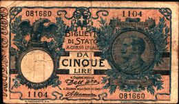 20040)  5 LIRE BIGLIETTO DI STATO  VITTORIO EMANUELE III DECR 27-12- 1911 -banconota Non Trattata.vedi Foto - Allied Occupation WWII