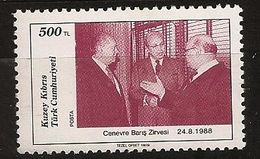 Turquie Chypre Turc RTCN 1989 N° 230 ** Conférence, Genève, Paix, 1988, ONU, Georges Vassiliou Denktash Perez De Cuellar - Autres & Non Classés