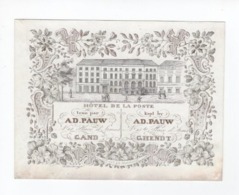 1 Carte Porcelaine  Hôtel De La Poste Tenu Par AD.Pauw Place D'Armes Gand Lith. Hemelsoet Afm. 14,5x 11cm - Porzellan