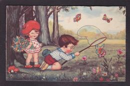 CPA Boriss Margret Enfants Type Bouret Circulé Chasse Aux Papillons Filet Champignons - Boriss, Margret