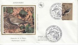 " Andorre Andorra Y.T 294 ..oiseau Phylloscopus  Protection Nature .. Fdc .. Enveloppe Premier Jour Sur Soie . 20/6/1981 - Cartas & Documentos