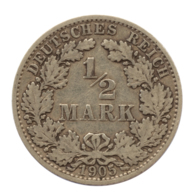 GERMANY - EMPIRE - 1/2 Mark - 1905 - A - Berlin - Silver - #DE001 - 1/2 Mark