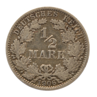 GERMANY - EMPIRE - 1/2 Mark - 1906 - A - Berlin - Silver - #DE007 - 1/2 Mark