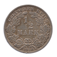 GERMANY - EMPIRE - 1/2 Mark - 1914 - A - Berlin - Silver - #DE020 - 1/2 Mark