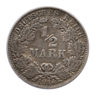 GERMANY - EMPIRE - 1/2 Mark - 1914 - J - Hamburg - Silver - #DE021 - 1/2 Mark