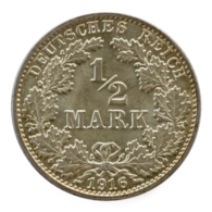 GERMANY - EMPIRE - 1/2 Mark - 1916 - J - Hamburg - Silver - #DE028 - 1/2 Mark