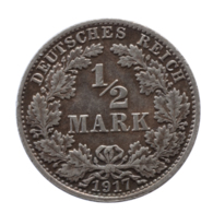 GERMANY - EMPIRE - 1/2 Mark - 1917 - A - Berlin - Silver - #DE029 - 1/2 Mark