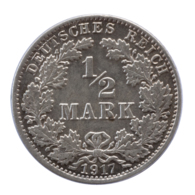 GERMANY - EMPIRE - 1/2 Mark - 1917 - J - Hamburg - Silver - #DE030 - 1/2 Mark