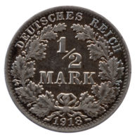 GERMANY - EMPIRE - 1/2 Mark - 1918 - A - Berlin - Silver - #DE031 - 1/2 Mark