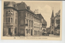 Delcampe - MUNSTER - Place Du Marché Avec Eglise Catholique - Munster
