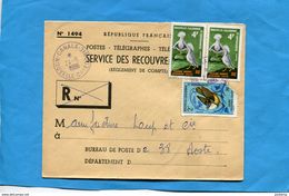 Marcophilie-lettre-Nlle Calédonie Pour Françe"service Recouvrements N°1494-"cad Canala1969-3stampN°348bird+346défectueux - Brieven En Documenten