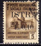 OCCUPAZIONE JUGOSLAVIA IUGOSLAVIA ISTRA ISTRIA POLA 1945 SOPRASTAMPATO D'ITALIA ITALY LIRE 0,10su 5c USATO USED OBLITERE - Ocu. Yugoslava: Trieste