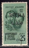 OCCUPAZIONE ISTRIA 1945 FRATELLI BANDIERA CENT. 50 L. 0,50 SU 25c USATO USED OBLITERE' - Occup. Iugoslava: Istria