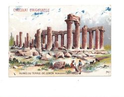 Chromo Ruines Du Temple De Junon Lacinienne Italie Sicile Sicily  Chocolat D'Aiguebelle 105 X 70 Mm TB 2 Scans - Aiguebelle