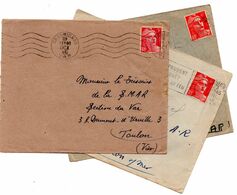 Lot De 3 Enveloppes Marianne De Gandon 3f Et 6f Rouges Dest. SMAR Ravitaillement Militaire Toulon - 1921-1960: Moderne