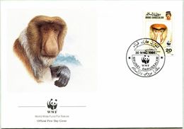 Enveloppe F.D.C. De Brunei-Darussalam (1991) (WWF) - Le Nasique - (N° Yvert & Tellier 432) - Brunei (1984-...)
