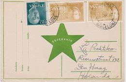 AKEO Spanish Esperanto Postcard From 1957 - Green Star - With Mi 1049 Franco & Mi 1063 St Ignatius Of Loyola - Esperanto