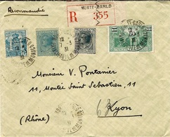 1931- Enveloppe Recc. De Monte-Carlo Affr. à 1,75 F Pour Lyon - Storia Postale