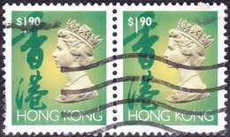 HONG KONG 1993 QEII $1.90 Horizontal Pair Green, Yellow & Gold SG715 Used - Used Stamps