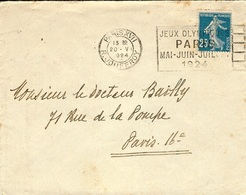 1924- Enveloppe De Paris XVII - R. Jouffroy - "JEUX OLYMPIQUES / PARIS / MAI-JUIN-JUILLET / 1924" - Estate 1924: Paris