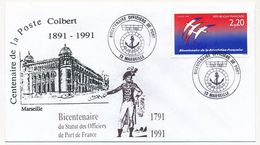 Enveloppe Affr. 2,20 Bicentenaire Obl Bicentenaire Des Officiers De Port /Centenaire Poste Colbert Marseille - 1891-1991 - Matasellos Conmemorativos