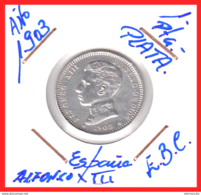 MONEDA ALFONSO XIII UNA PESETA PLATA – AÑO 1903 E.B.C. - Sammlungen