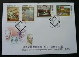 Taiwan Modern Taiwanese Painting 2003 Flower Art Chinese Tree Gate (stamp FDC) - Lettres & Documents