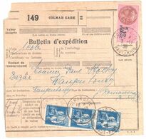 COLMAR GARE Bulletin D'expédition Alsace Lorraine 18 8 1937 Type Paix 1,50 F Bleu Yv 288  Local < 3kg 3 F Tf 1 5 27 - Covers & Documents