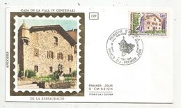 PRINCIPAT D'ANDORRA, FDC ,premier Jour , 1980, CASA DE VALL CENTENARI DE LA RESTAURACIO , Primer Dia - Briefe U. Dokumente