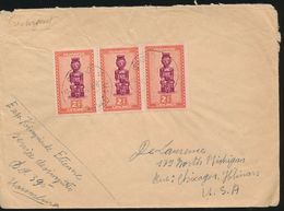 RUANDA URUNDI COVER FROM USUMBURA STRIP OF 3 USUMBURA 08.08.53 TO USA - 1948-61: Lettres