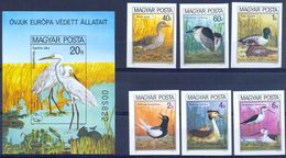 U 1980 Birds, HUNGARY, 6v+S/S INPERFORATED, MNH - Cigognes & échassiers