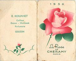 Ref Y825-parfums -etiquettes - Etiquette De Parfum -la Rose De Cheramy -paris -romanet Coiffeur Couzon -calendrier 1936 - Etiquettes