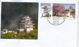 JAPON-URUGUAY. Emission Conjointe . Himeji.,hilltop Japanese Castle. Hyōgo Prefecture. Lettre - Briefe U. Dokumente