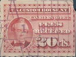 Stati Uniti,United States,U.S.A,Revenue Stamp Custom House N.Y., 20 Cent Tax Received, Office Cashier, Used. Usato - Unclassified