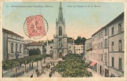 CPA 69 Rhone Pontcharra-sur-Turdine Place De L'Eglise Et La Mairie - Pontcharra-sur-Turdine