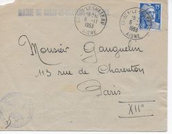 Lettre Expédiée 1953  Mairie Coucy Le Château (Aisne) à Paris Ré-utilisation Enveloppe De L'expéditeur (Coulommiers) - Storia Postale