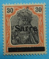 Michel 10 * (Sarre Auf 30 Pfennig Germania) 1920, Geprüft / Yvert 10 Charnière / Scott 10 Hinged - Nuevos