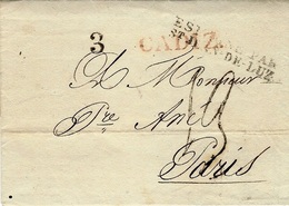 1832- Lettre En Port Du De CADIZ  Pour Paris -entrée Par St Jean De Luz -SUPERBE Taxe TAMPON LOCALE 13 - Entry Postmarks