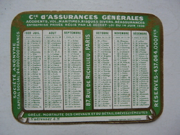 VIEUX PAPIERS - PETIT CALENDRIER 1939 - CIE D'ASSURANCES GENERALES - Small : 1921-40