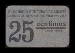 España Billete Local Cheste Valencia 25 Centimos 1936-1937 MBC/+ VF/+ - Andere & Zonder Classificatie