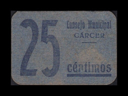 España Billete Local Cárcer Valencia 25 Céntimos 1936-1937 MBC+ VF+ - Other & Unclassified